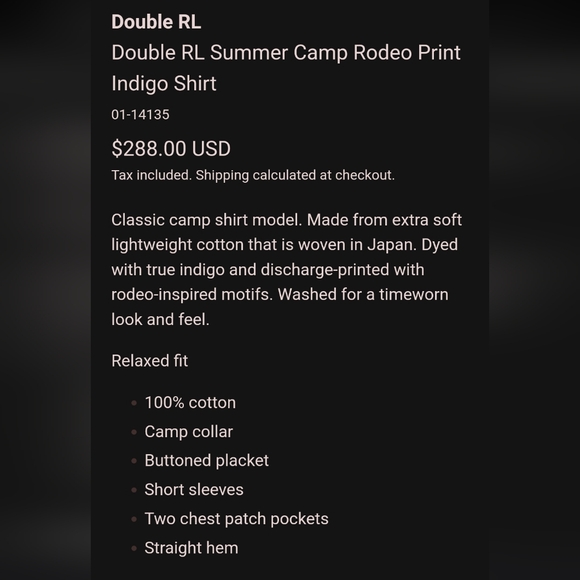 Ralph Lauren Double RL Blue Western Rodeo Camp Shirt Japanese Cotton Mens Size L - Picture 12 of 12